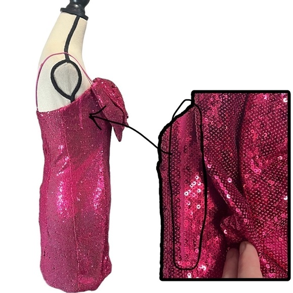 NWT Ronny Kobo Sequin Bow Embellished Lindsay Dress in Tulip sz S - Picture 7 of 13